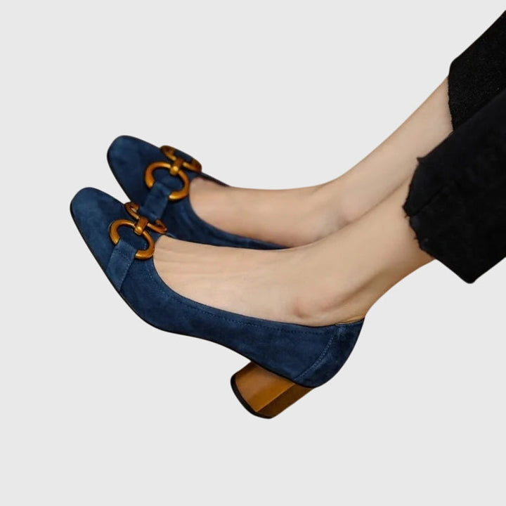 Yvonne | Block Heel Shoes with Buckle Detail and Square Toe