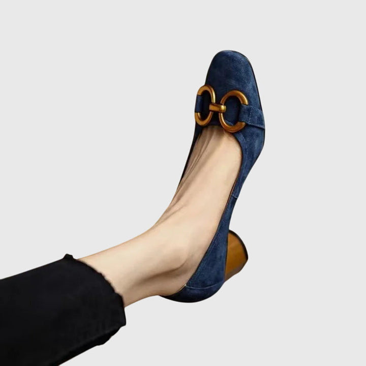 Yvonne | Block Heel Shoes with Buckle Detail and Square Toe
