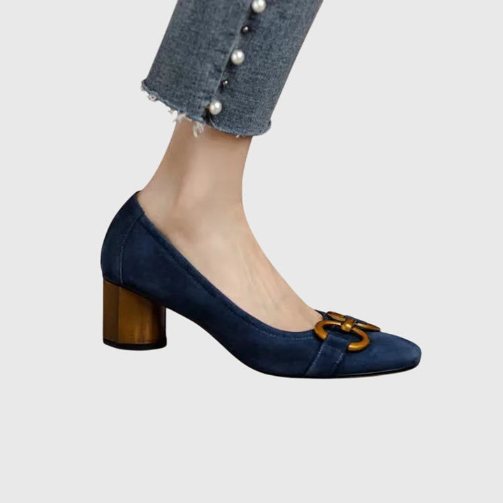 Yvonne | Block Heel Shoes with Buckle Detail and Square Toe