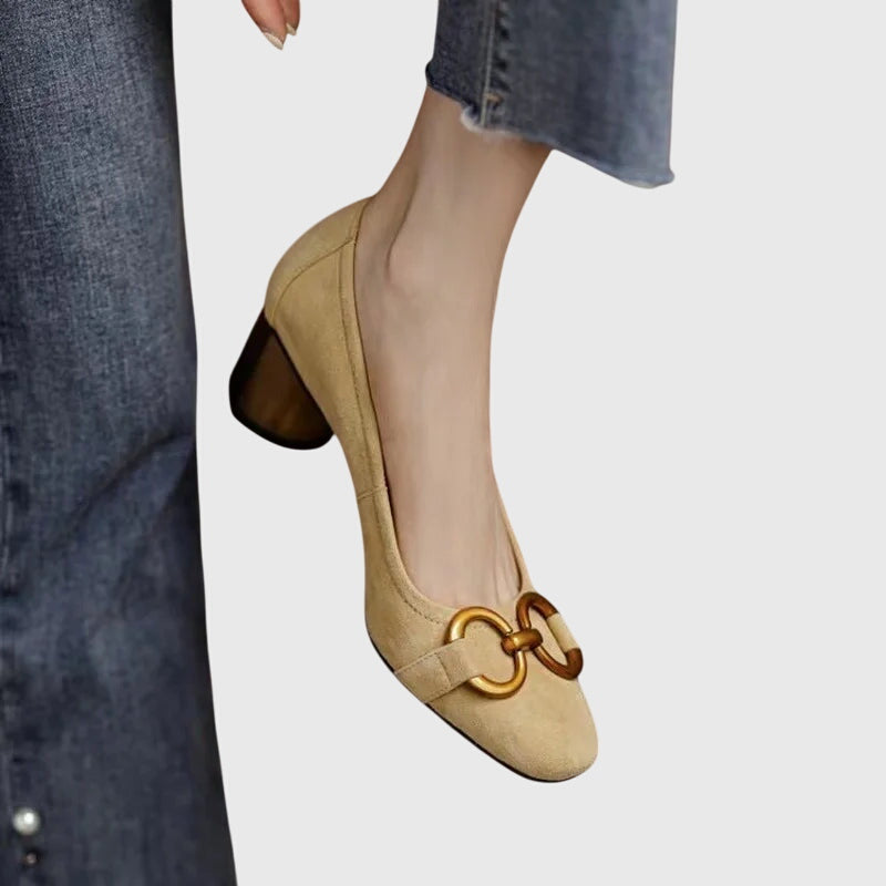 Yvonne | Block Heel Shoes with Buckle Detail and Square Toe