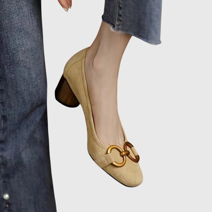 Yvonne | Block Heel Shoes with Buckle Detail and Square Toe