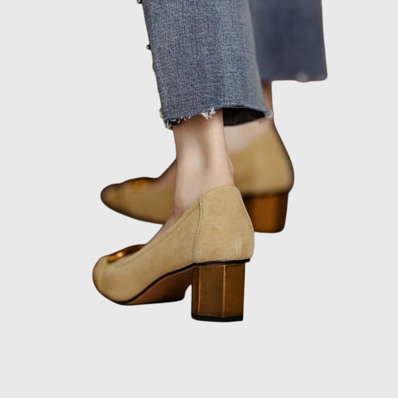 Yvonne | Block Heel Shoes with Buckle Detail and Square Toe