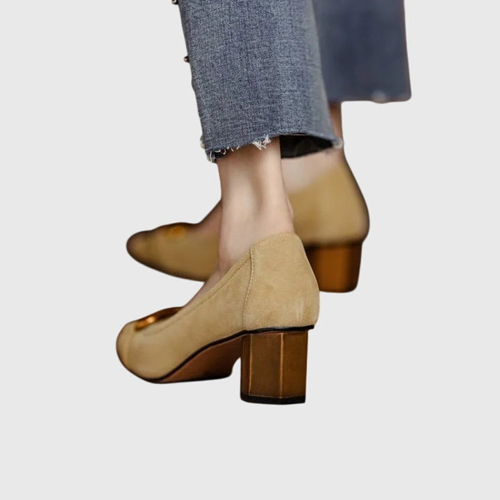 Yvonne | Block Heel Shoes with Buckle Detail and Square Toe