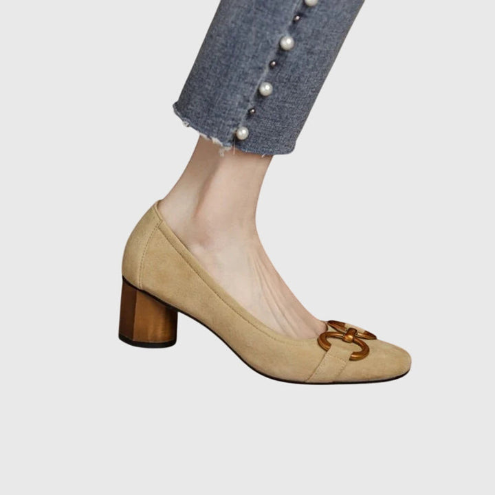 Yvonne | Block Heel Shoes with Buckle Detail and Square Toe