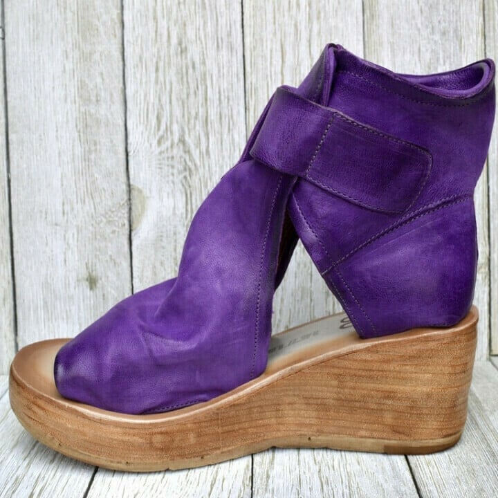Yvonne | Boho Wedge Sandals with Buckle Strap and Peep Toe