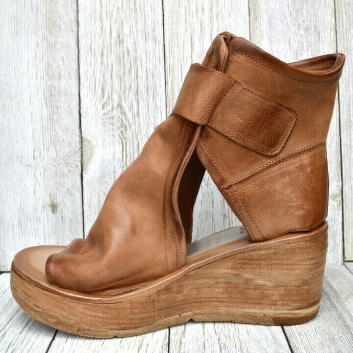 Yvonne | Boho Wedge Sandals with Buckle Strap and Peep Toe
